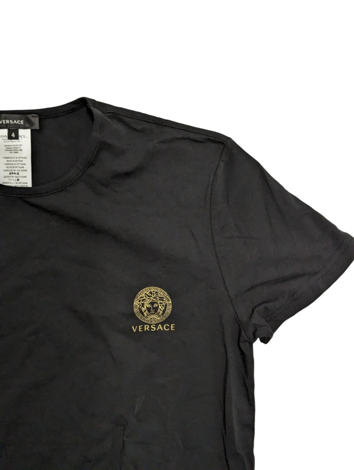 VERSACE Crew Tshirt Golden Mini Medusa Logo Chest Men's Black Tee M NEW RRP 75