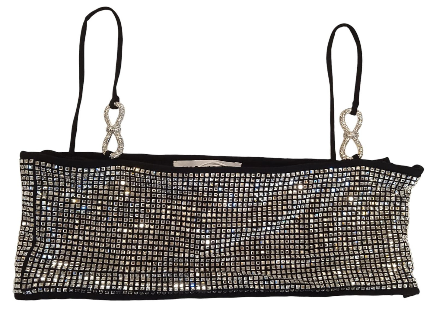 MACH & MACH Crystal Mesh Crop Top w Bow Square Neck Silver FR38 UK10 NEW RRP685