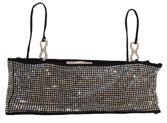MACH & MACH Crystal Mesh Crop Top w Bow Square Neck Silver FR38 UK10 NEW RRP685