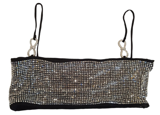 MACH & MACH Crystal Mesh Crop Top w Bow Square Neck Silver FR40 UK12 NEW RRP685