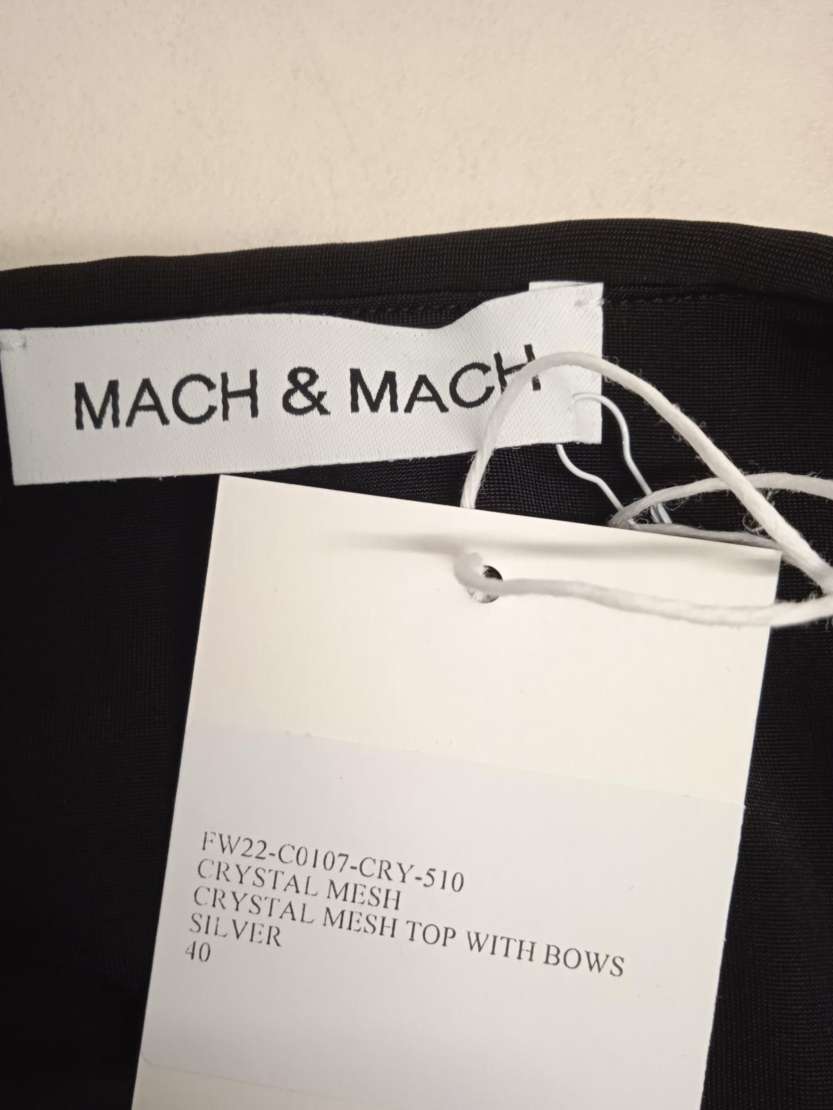 MACH & MACH Crystal Mesh Crop Top w Bow Square Neck Silver FR40 UK12 NEW RRP685
