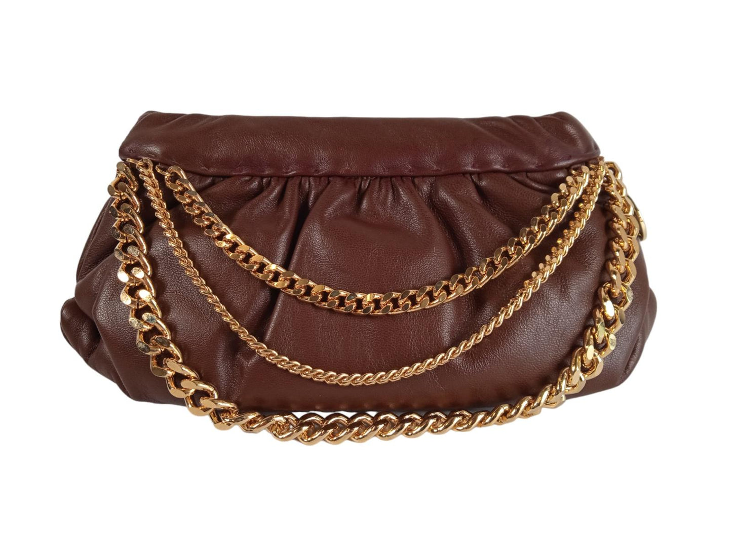 ROSANTICA Ladies Brown Leather Gold Tone Chain Glam Shoulder Bag S RRPP690 NEW