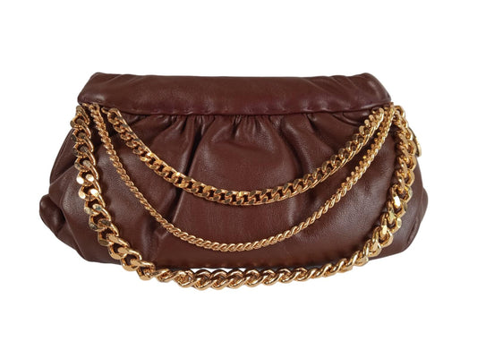 ROSANTICA Ladies Brown Leather Gold Tone Chain Glam Shoulder Bag S RRPP690 NEW