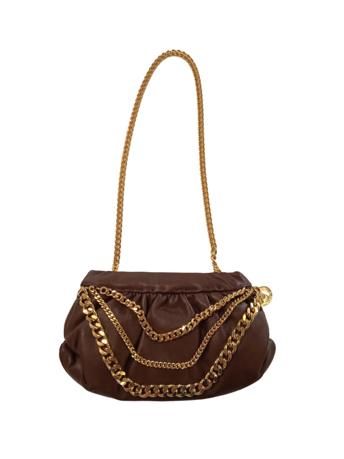 ROSANTICA Ladies Brown Leather Gold Tone Chain Glam Shoulder Bag S RRPP690 NEW