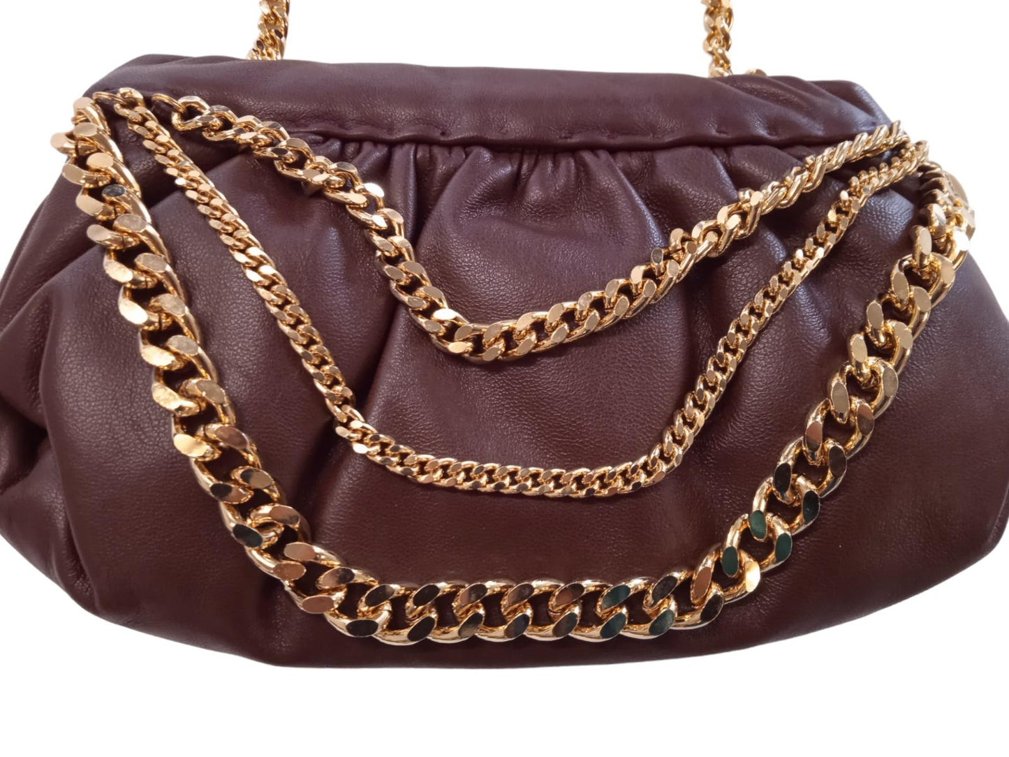 ROSANTICA Ladies Brown Leather Gold Tone Chain Glam Shoulder Bag S RRPP690 NEW