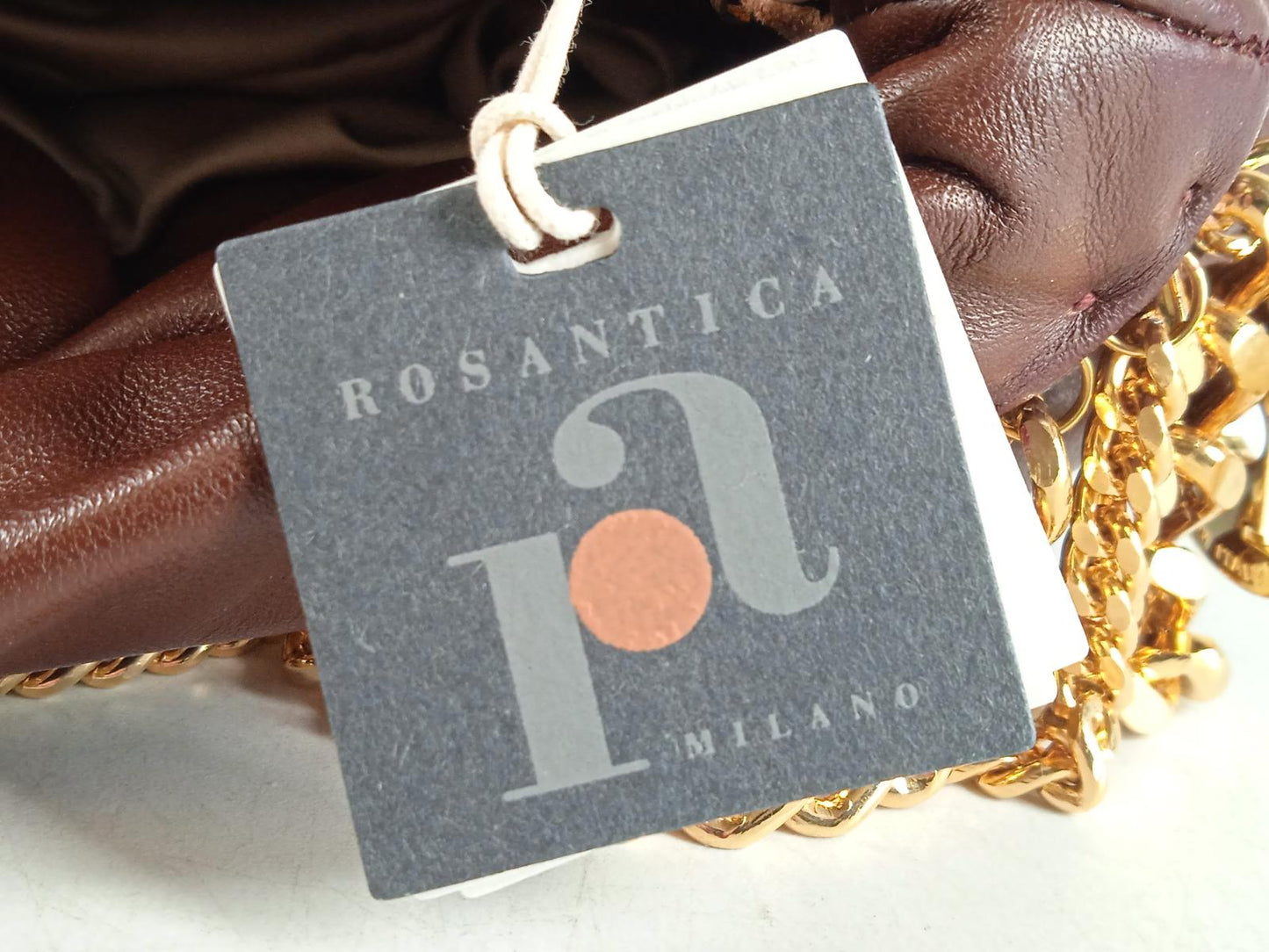 ROSANTICA Ladies Brown Leather Gold Tone Chain Glam Shoulder Bag S RRPP690 NEW