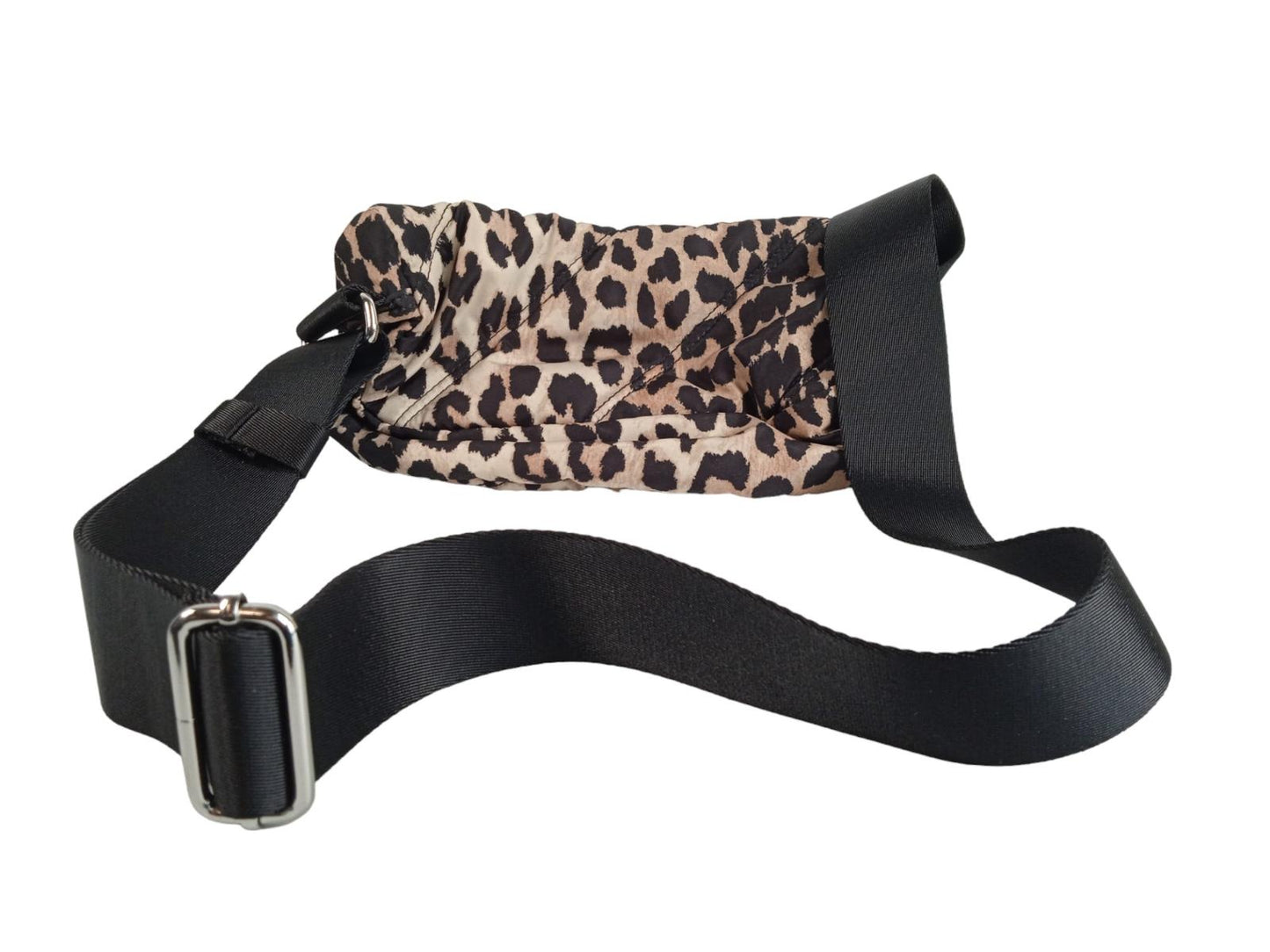 GANNI Ladies Brown Leopard Print Quilted Logo-Appliquéd Shoulder Bag OS NEW