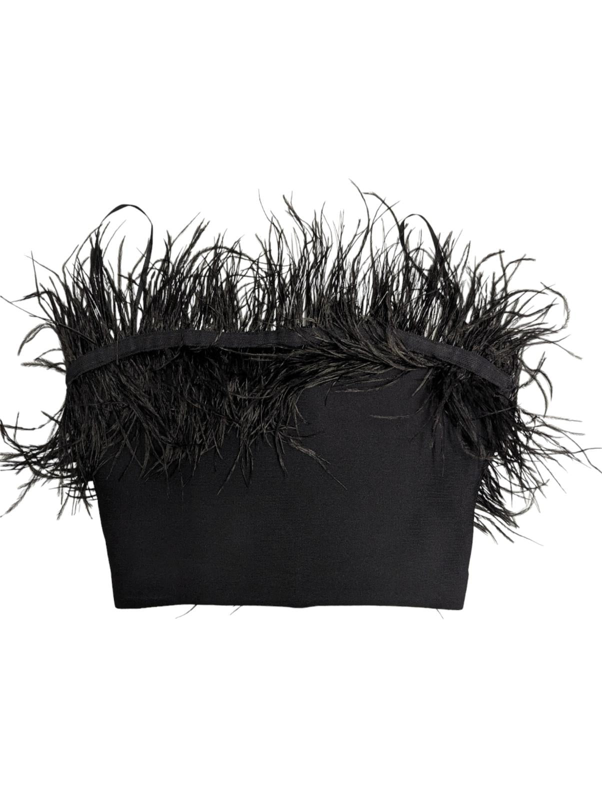 STAUD Black Crop Top Nellie Strapless Feather Trimmed Black Size S NEW RRP 175