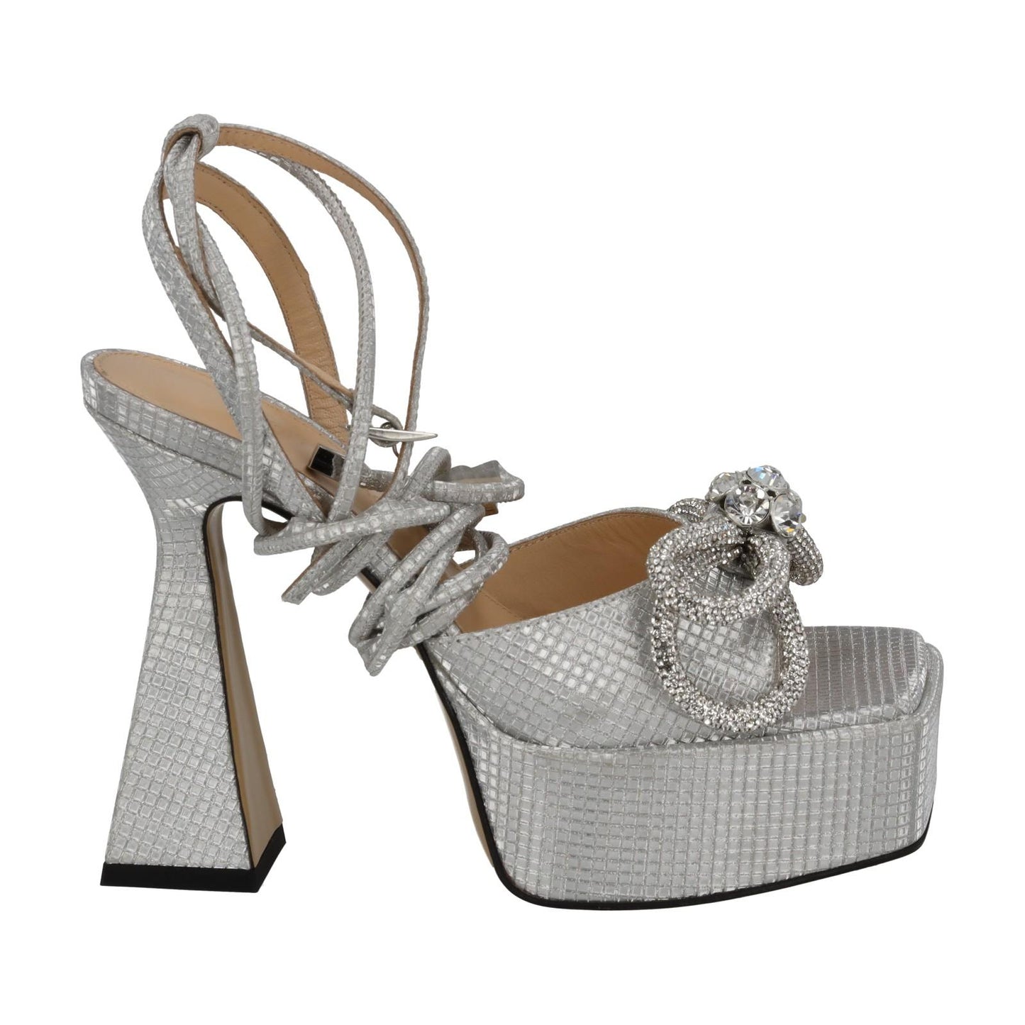 MACH & MACH Shoes Sparkly Double Bow Platform Silver Leather EU35 UK2 NEW RRP965