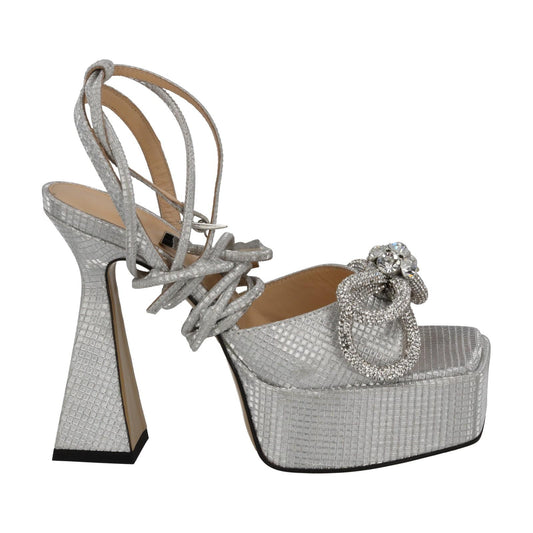 MACH & MACH Shoes Sparkly Double Bow Platform Silver Leather EU35 UK2 NEW RRP965