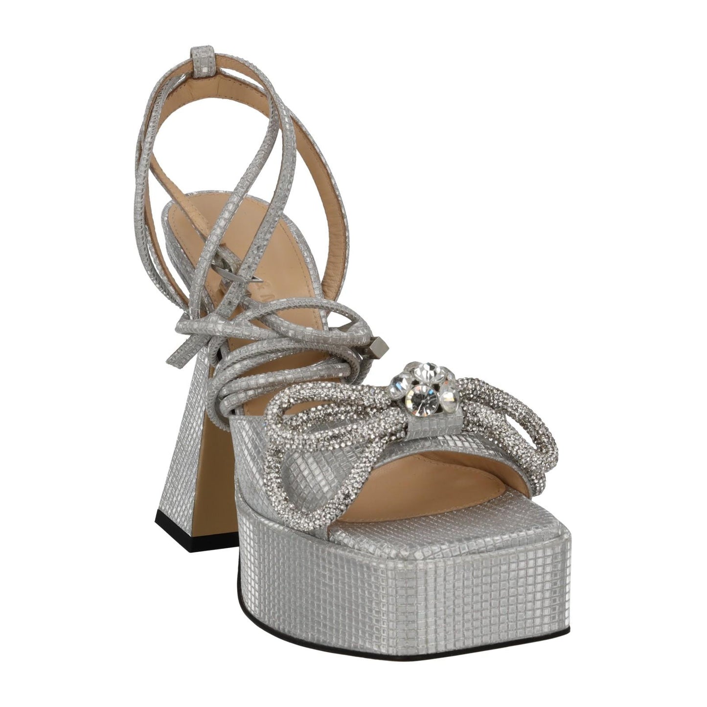 MACH & MACH Shoes Sparkly Double Bow Platform Silver Leather EU35 UK2 NEW RRP965