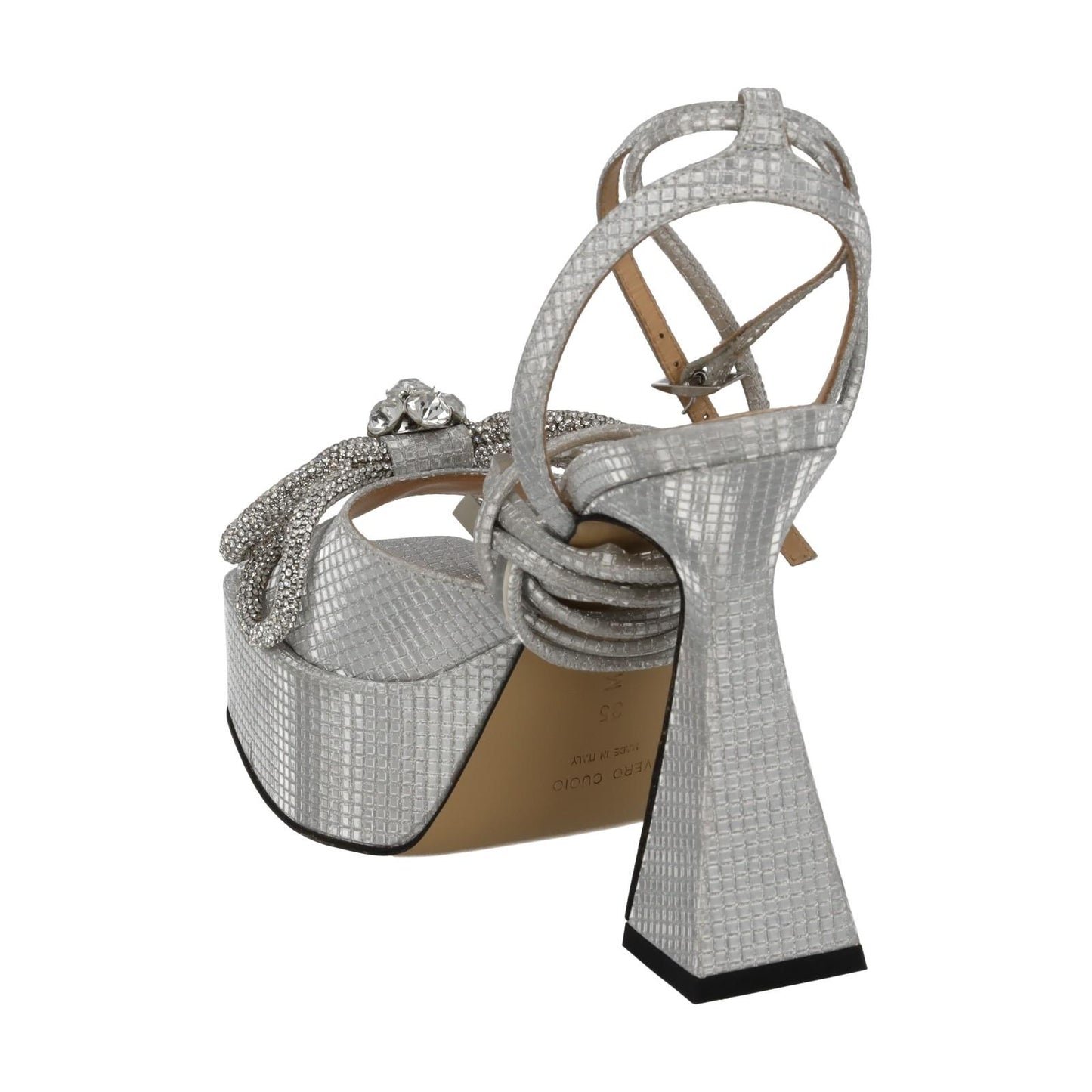 MACH & MACH Shoes Sparkly Double Bow Platform Silver Leather EU35 UK2 NEW RRP965