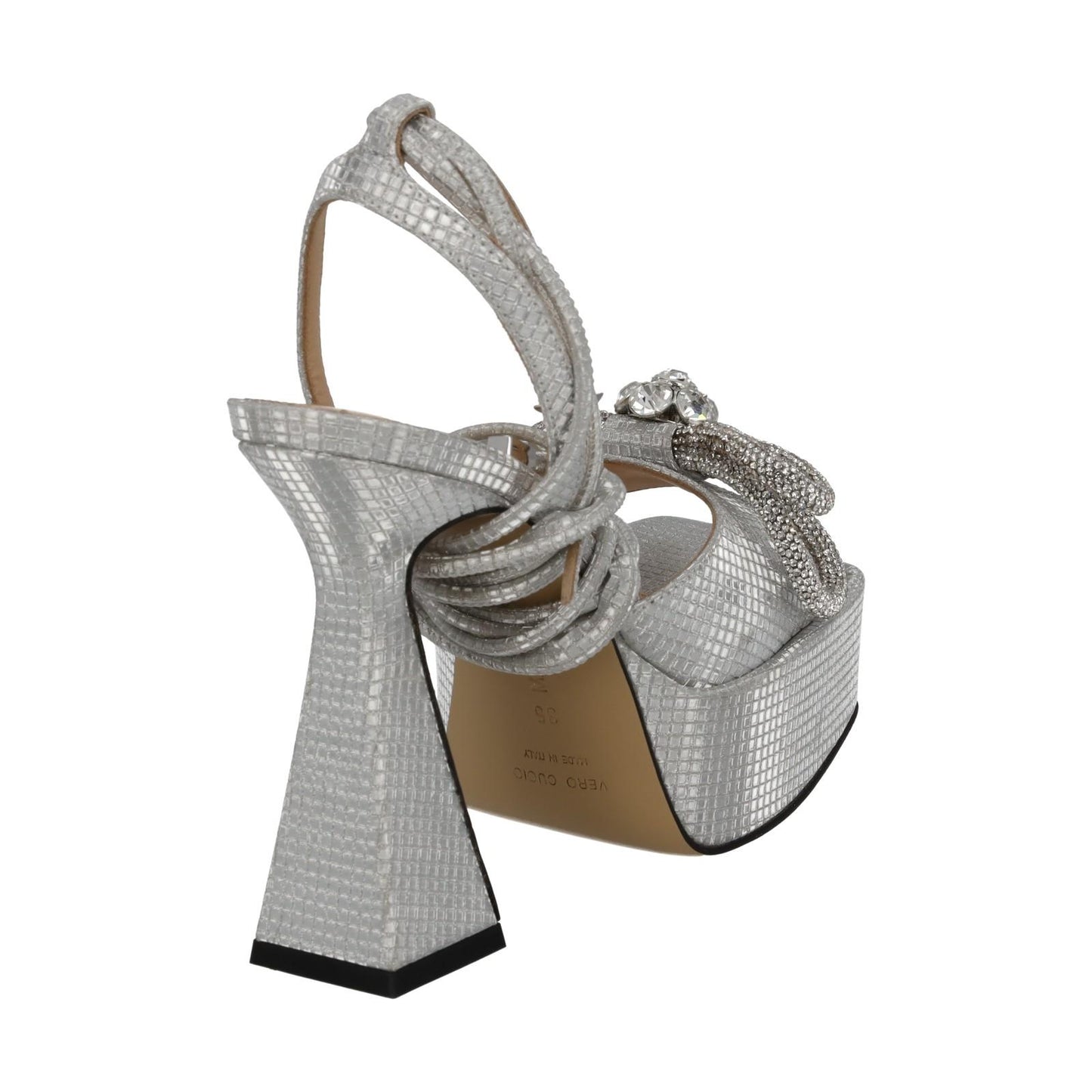 MACH & MACH Shoes Sparkly Double Bow Platform Silver Leather EU35 UK2 NEW RRP965