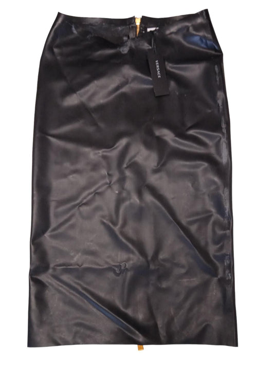 VERSACE Ladies Latex Black Knee Length Hip Strap Skirt Size IT38 UK6 RRP1580 NEW