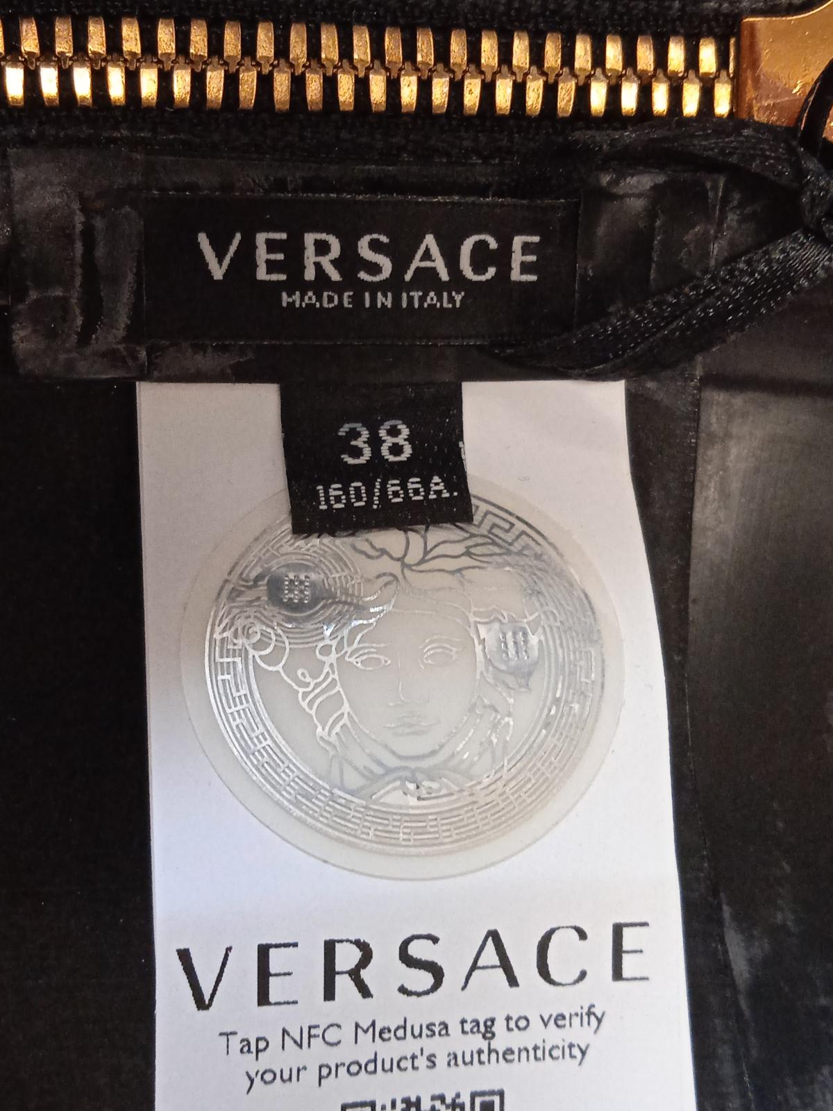 VERSACE Ladies Latex Black Knee Length Hip Strap Skirt Size IT38 UK6 RRP1580 NEW