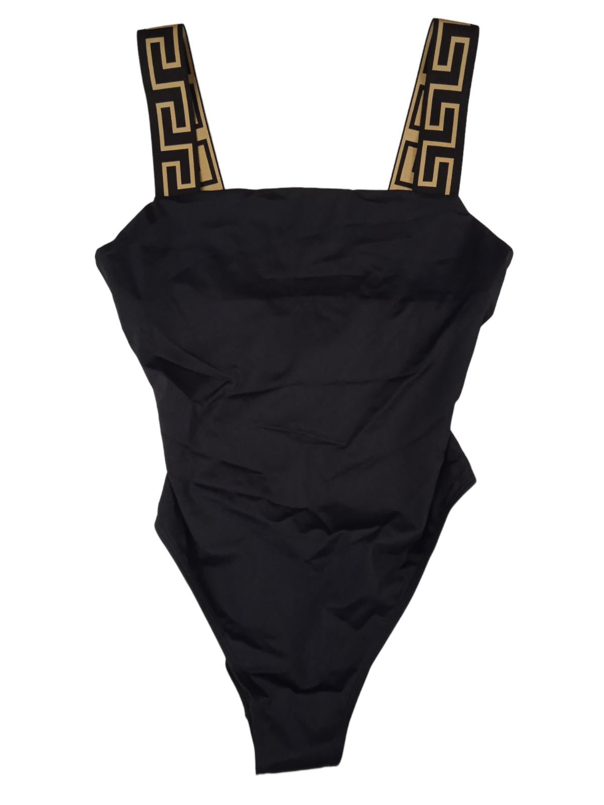 VERSACE Ladies Black Greca Border Square Neck One Piece Swimsuit Size XL NEW