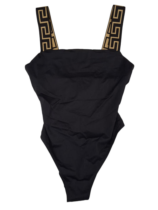 VERSACE Ladies Black Greca Border Square Neck One Piece Swimsuit Size XL NEW