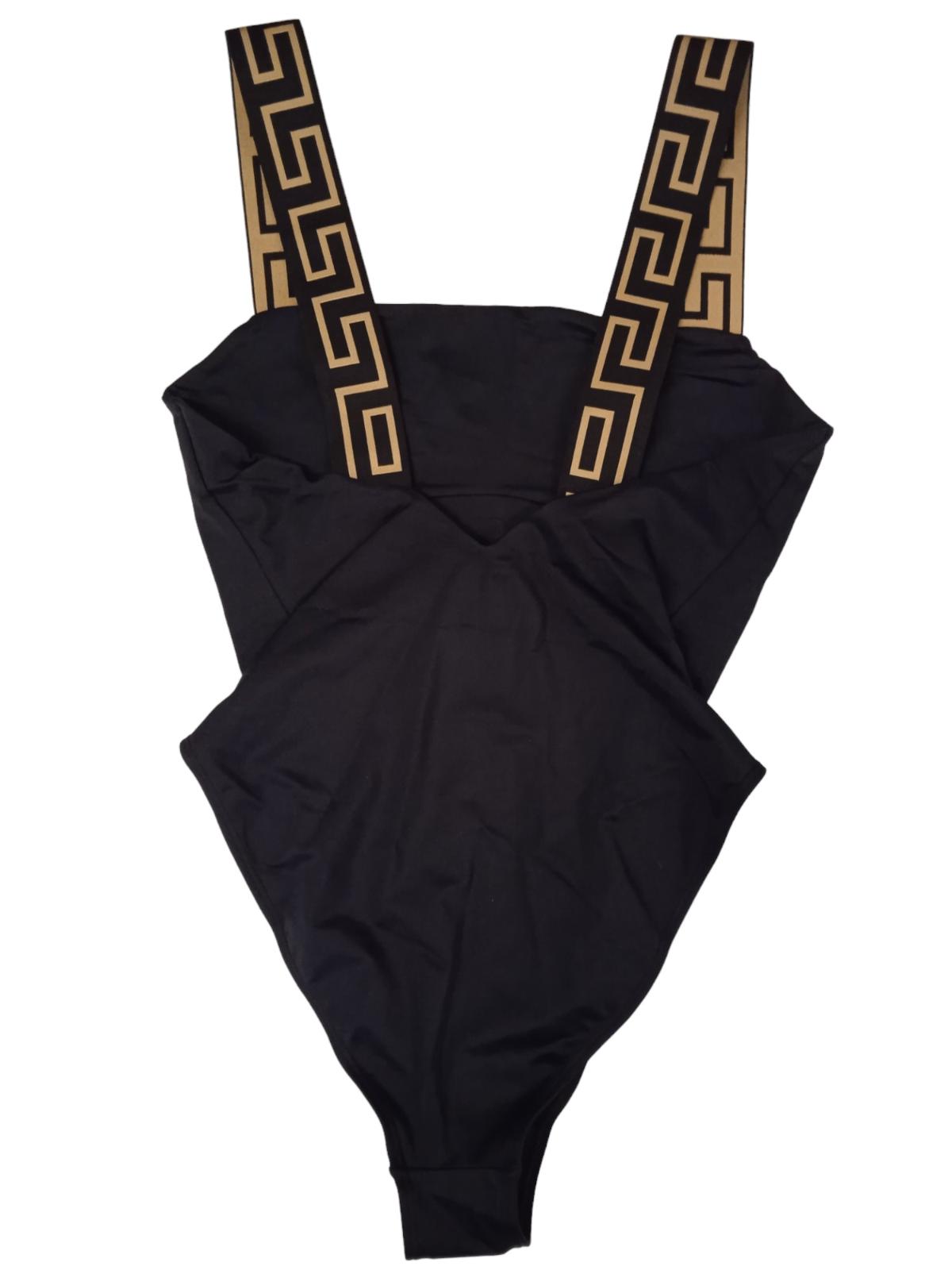 VERSACE Ladies Black Greca Border Square Neck One Piece Swimsuit Size XL NEW
