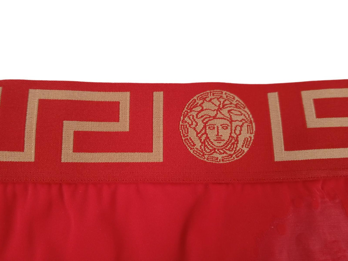 VERSACE Ladies Red Greca Border Waistband High Waist Bikini Bottoms XS NEW