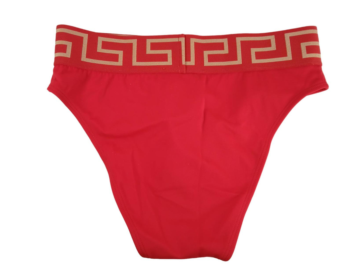 VERSACE Ladies Red Greca Border Waistband High Waist Bikini Bottoms XS NEW