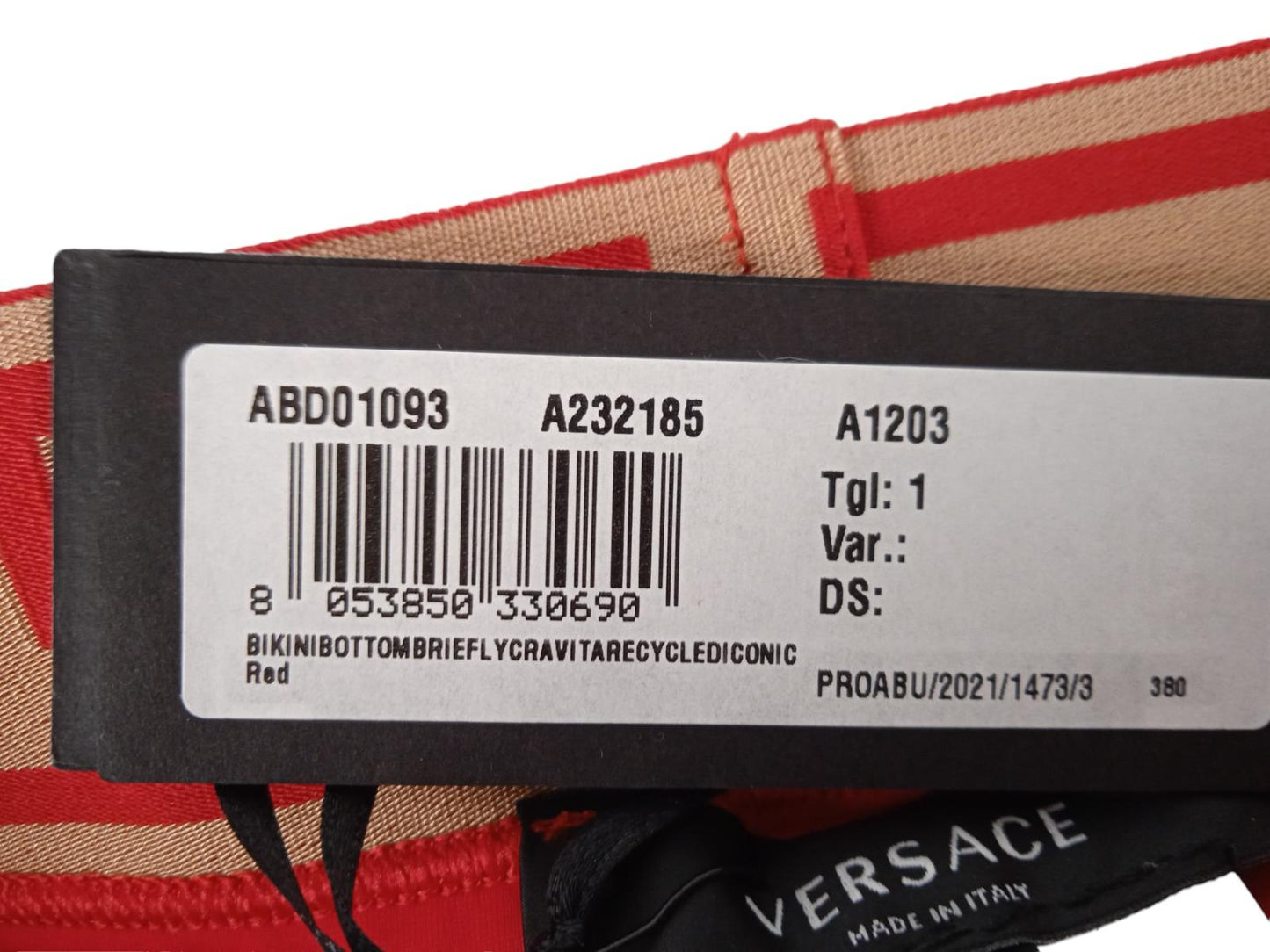 VERSACE Ladies Red Greca Border Waistband High Waist Bikini Bottoms XS NEW