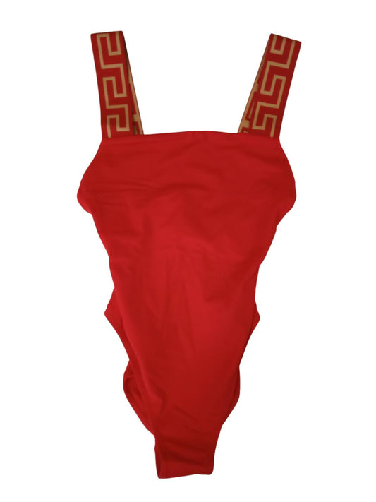 VERSACE Red Greca Border Square Neck One Piece Swimsuit Approx 32B/C/D NEW