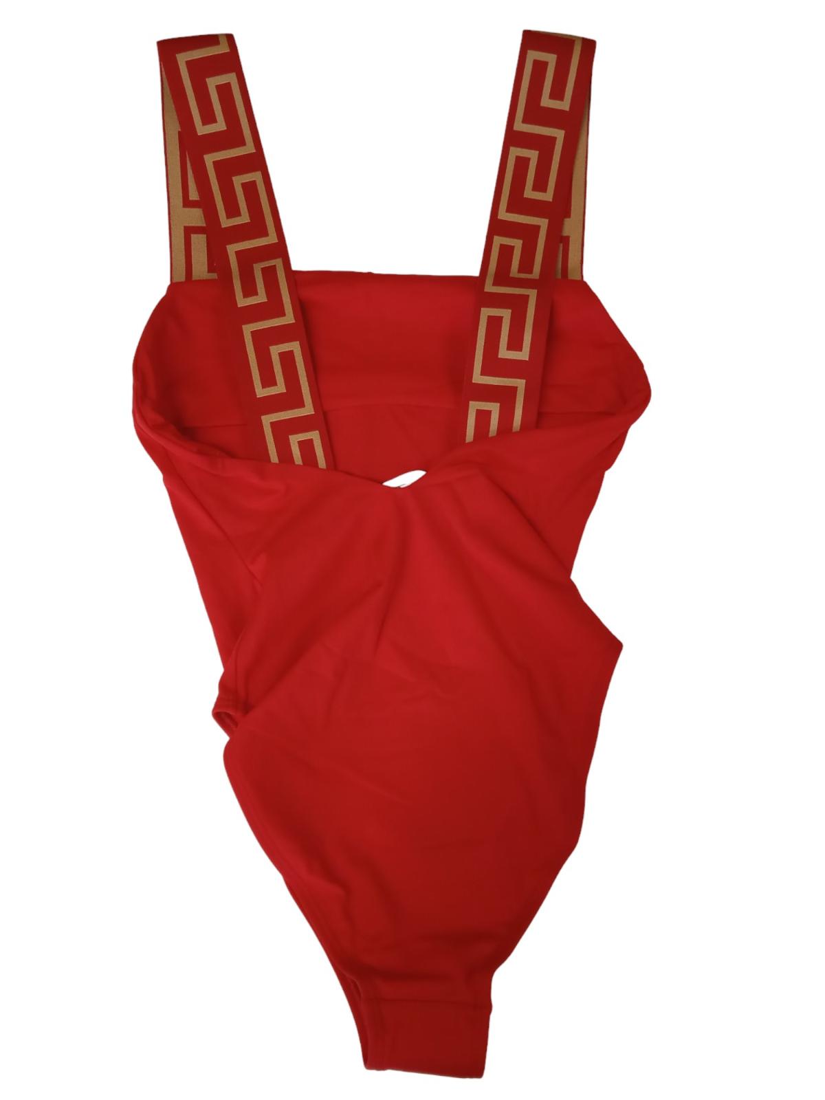 VERSACE Red Greca Border Square Neck One Piece Swimsuit Approx 32B/C/D NEW