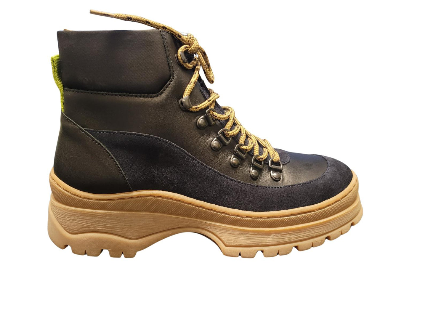 TED BAKER Allicia Combat Boots Black Leather & Blue Suede UK7 EU40 NEW RRP175