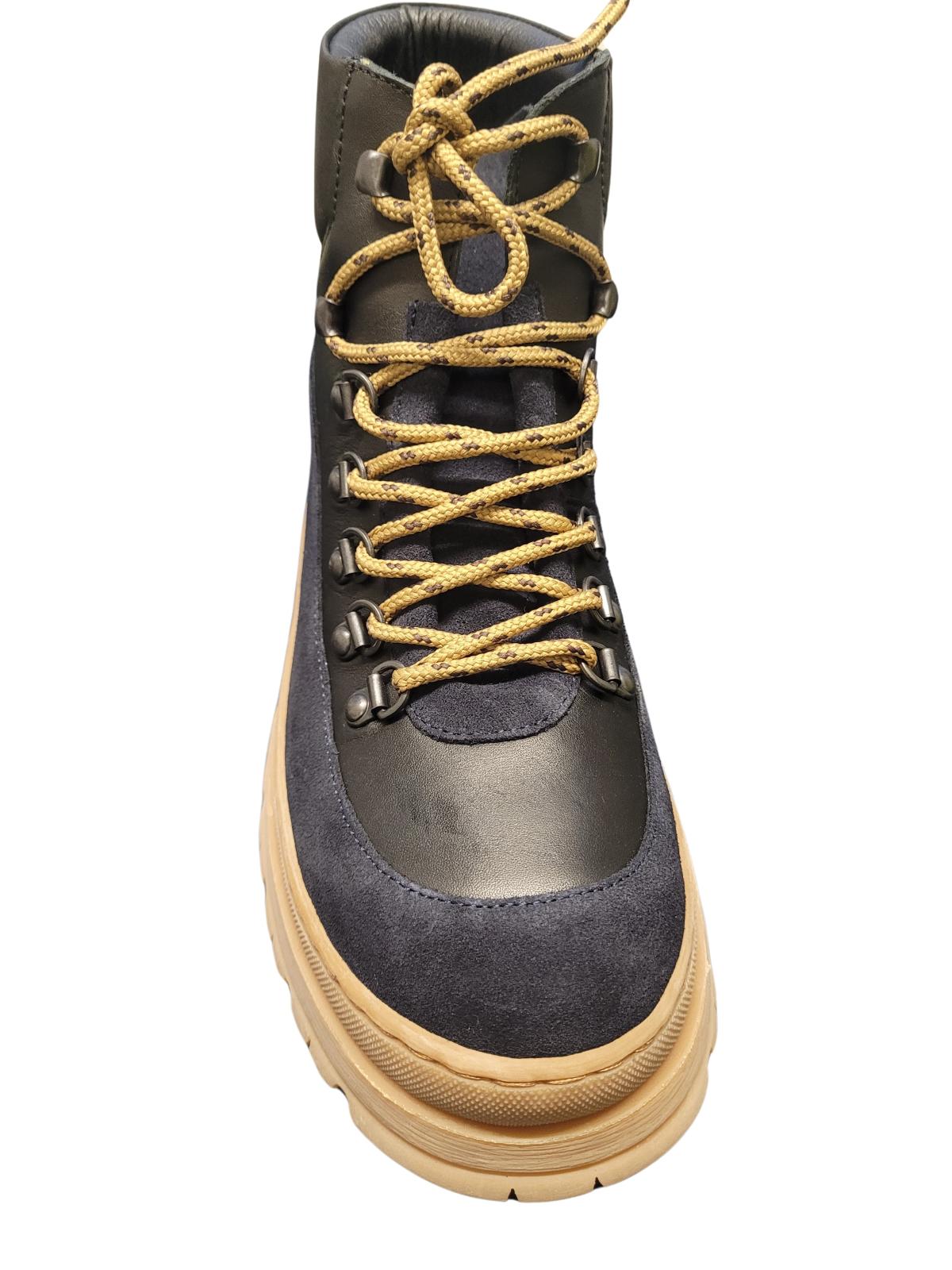 TED BAKER Allicia Combat Boots Black Leather & Blue Suede UK7 EU40 NEW RRP175