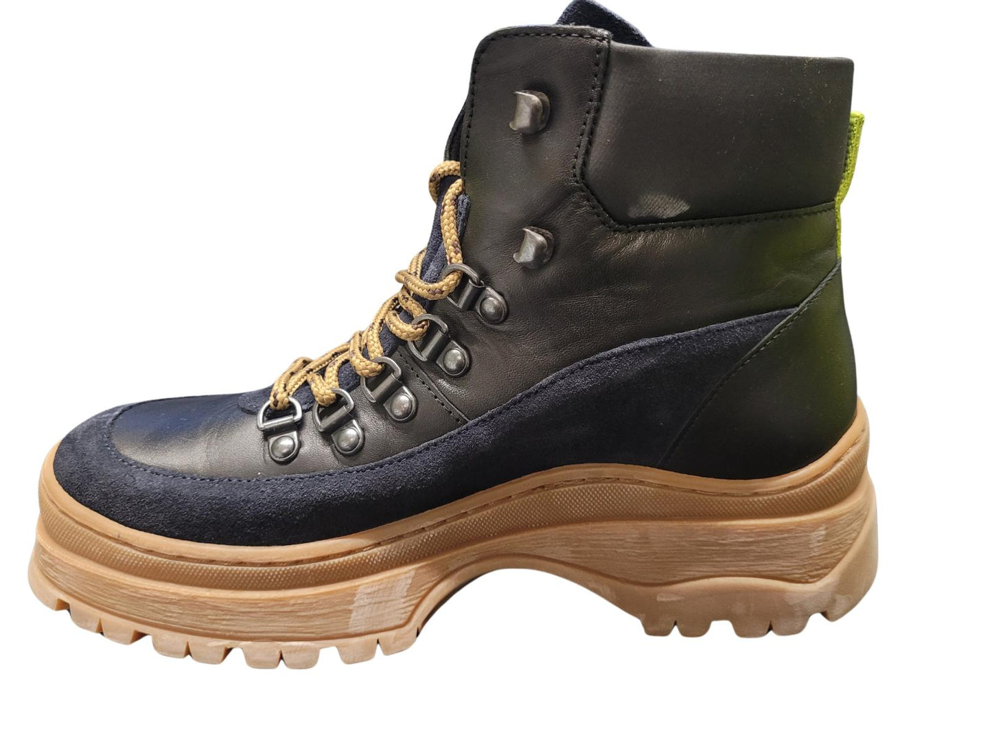 TED BAKER Allicia Combat Boots Black Leather & Blue Suede UK6 EU39 NEW RRP175