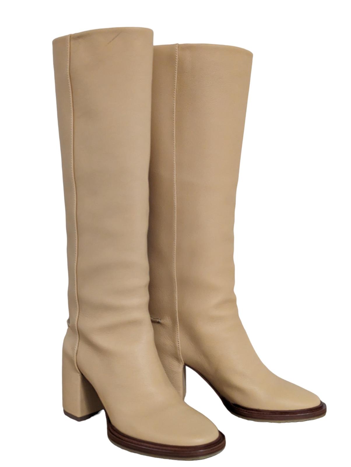 CHLOE Beige Tan Slip On Leather Edith High Leg Boots Size UK 3 NEW RRP 1325