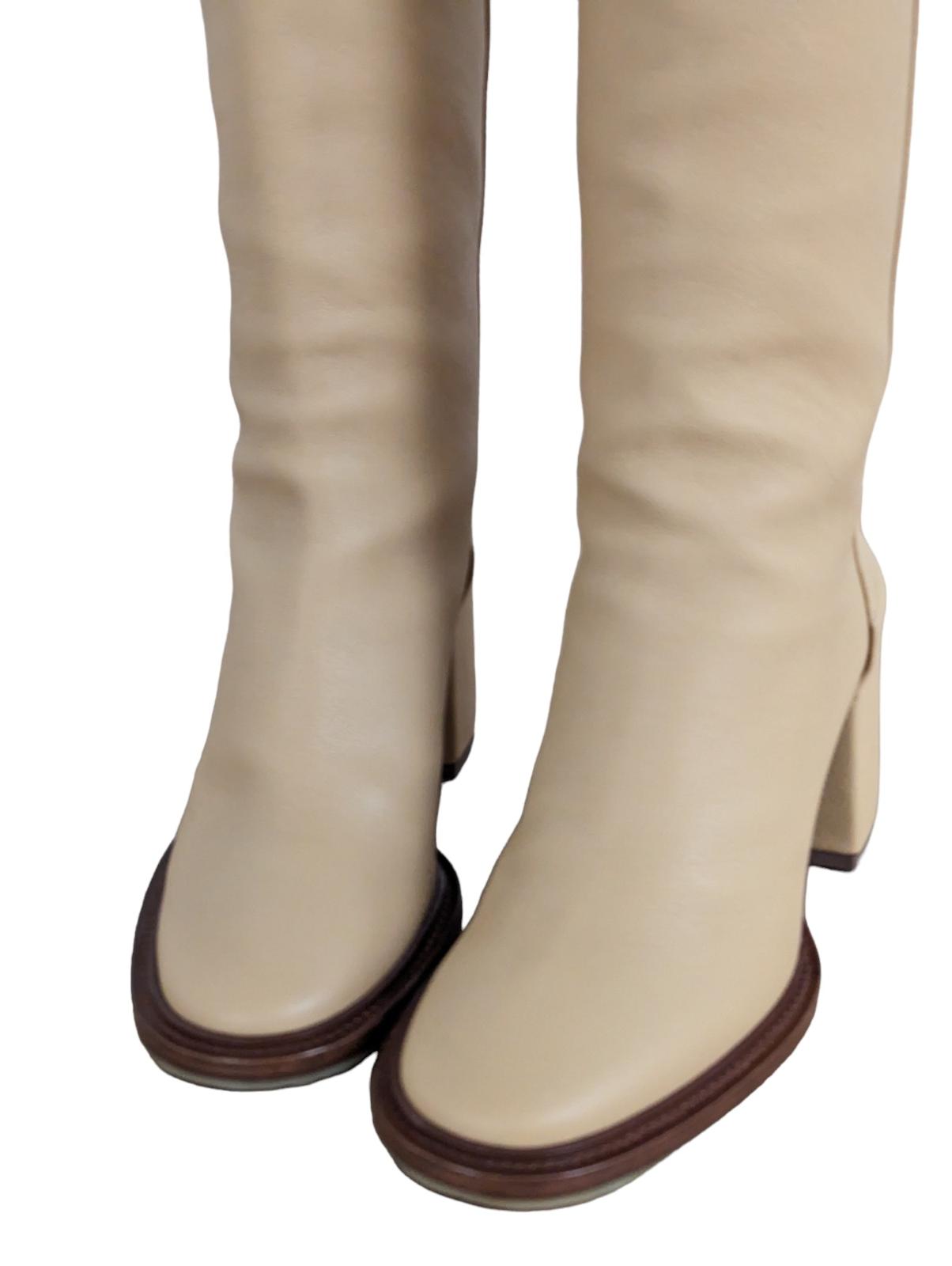 CHLOE Beige Tan Slip On Leather Edith High Leg Boots Size UK 3 NEW RRP 1325