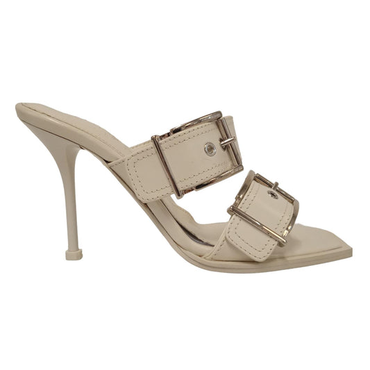 ALEXANDER MCQUEEN Ladies Off White Leather Mule Sandals EU37.5 UK4.5 RRP790 NEW