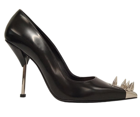 ALEXANDER MCQUEEN Ladies Black Leather Spike Toe Pumps EU41 UK8 RRP690 NEW