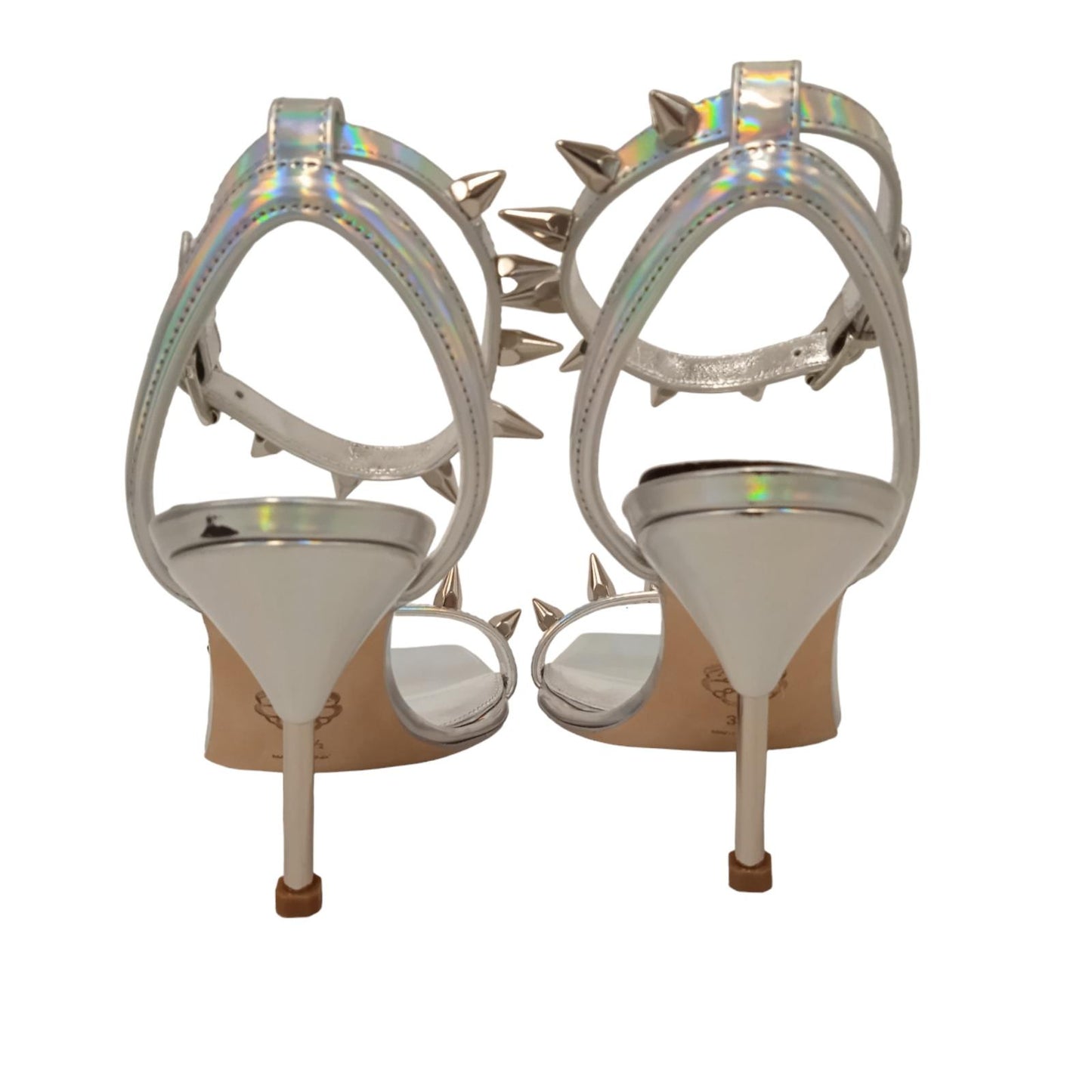 ALEXANDER MCQUEEN Ladies Silver Leather Spike Holo Sandals UK4.5 RRP690 NEW