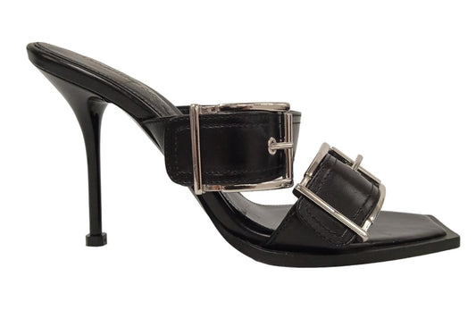 ALEXANDER MCQUEEN Ladies Black Leather Buckled Mule Sandals EU38 UK5 RRP790 NEW