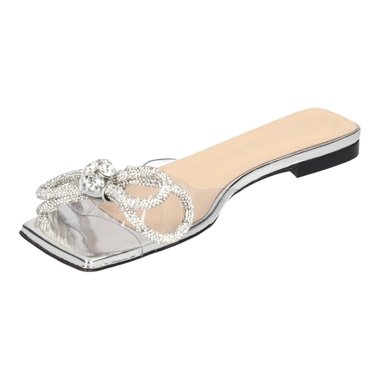 MACH & MACH Double Bow Square Toe Flat Sandals Silver UK5.5 EU38.5 NEW RRP 825
