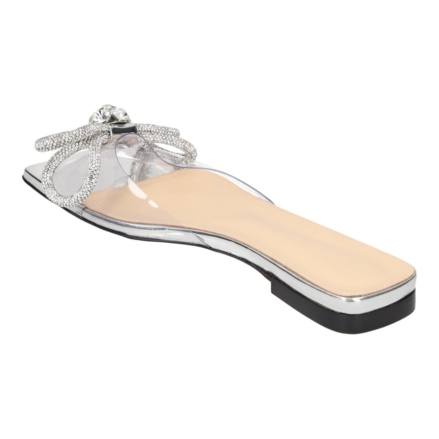 MACH & MACH Double Bow Square Toe Flat Sandals Silver UK5.5 EU38.5 NEW RRP 825