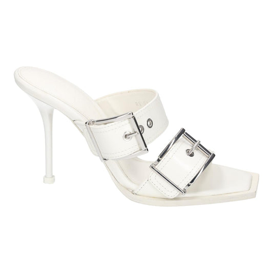 ALEXANDER MCQUEEN White Boxcar Buckle Heeled Sandals UK5 EU38 NEW RRP 790