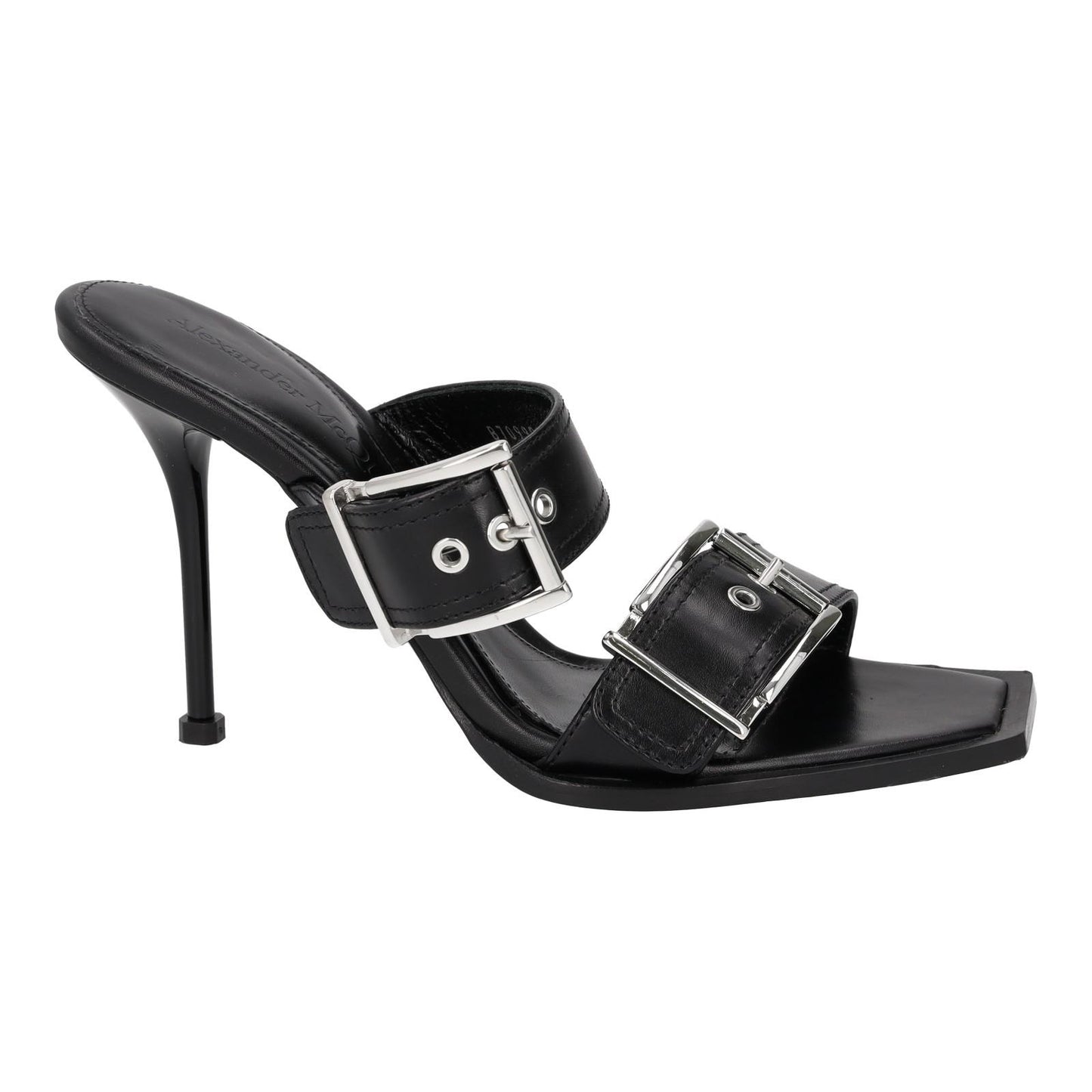 ALEXANDER MCQUEEN Black Boxcar Buckle Heeled Sandals UK6 EU39 NEW RRP 790