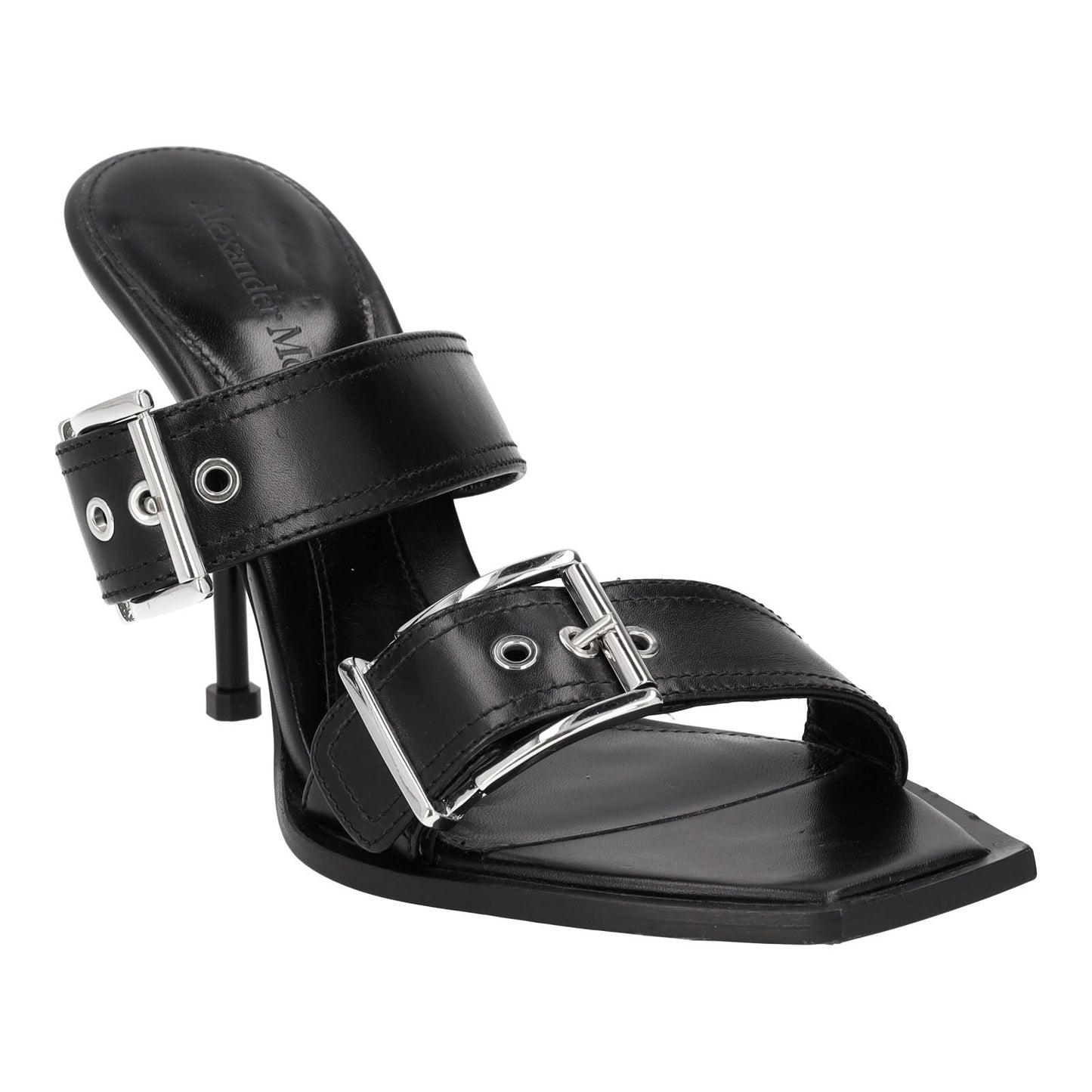 ALEXANDER MCQUEEN Black Boxcar Buckle Heeled Sandals UK6 EU39 NEW RRP 790