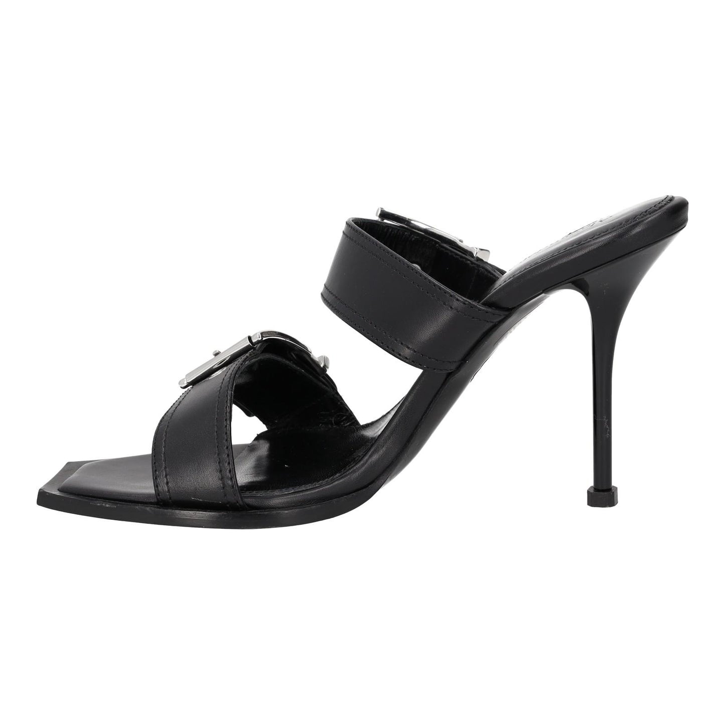 ALEXANDER MCQUEEN Black Boxcar Buckle Heeled Sandals UK6 EU39 NEW RRP 790