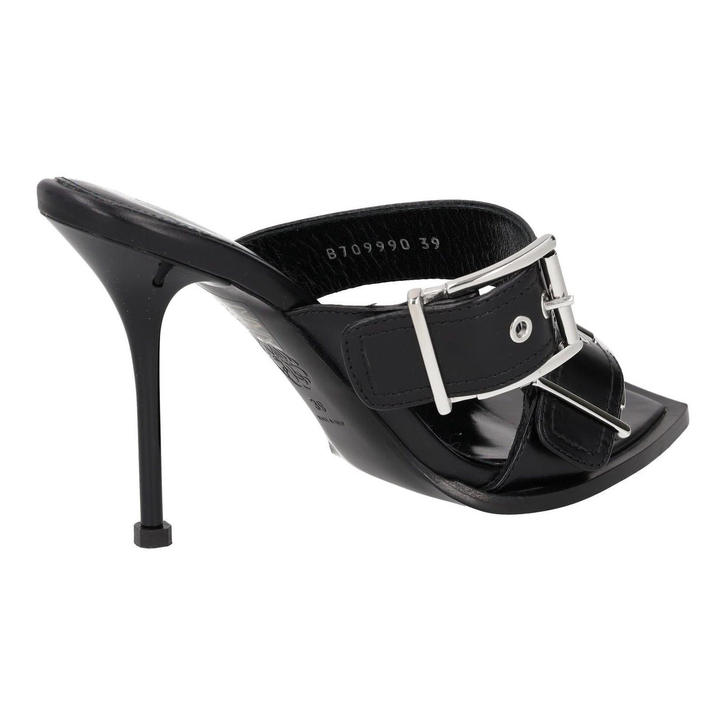 ALEXANDER MCQUEEN Black Boxcar Buckle Heeled Sandals UK6 EU39 NEW RRP 790