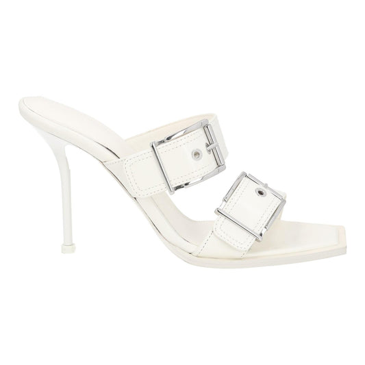 ALEXANDER MCQUEEN White Boxcar Buckle Heeled Sandals UK7 EU40 NEW RRP 790