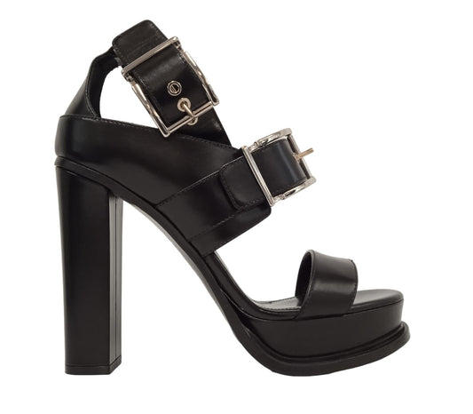ALEXANDER MCQUEEN Ladies Black Leather Buckle Sandals EU40 UK7 RRP990 NEW