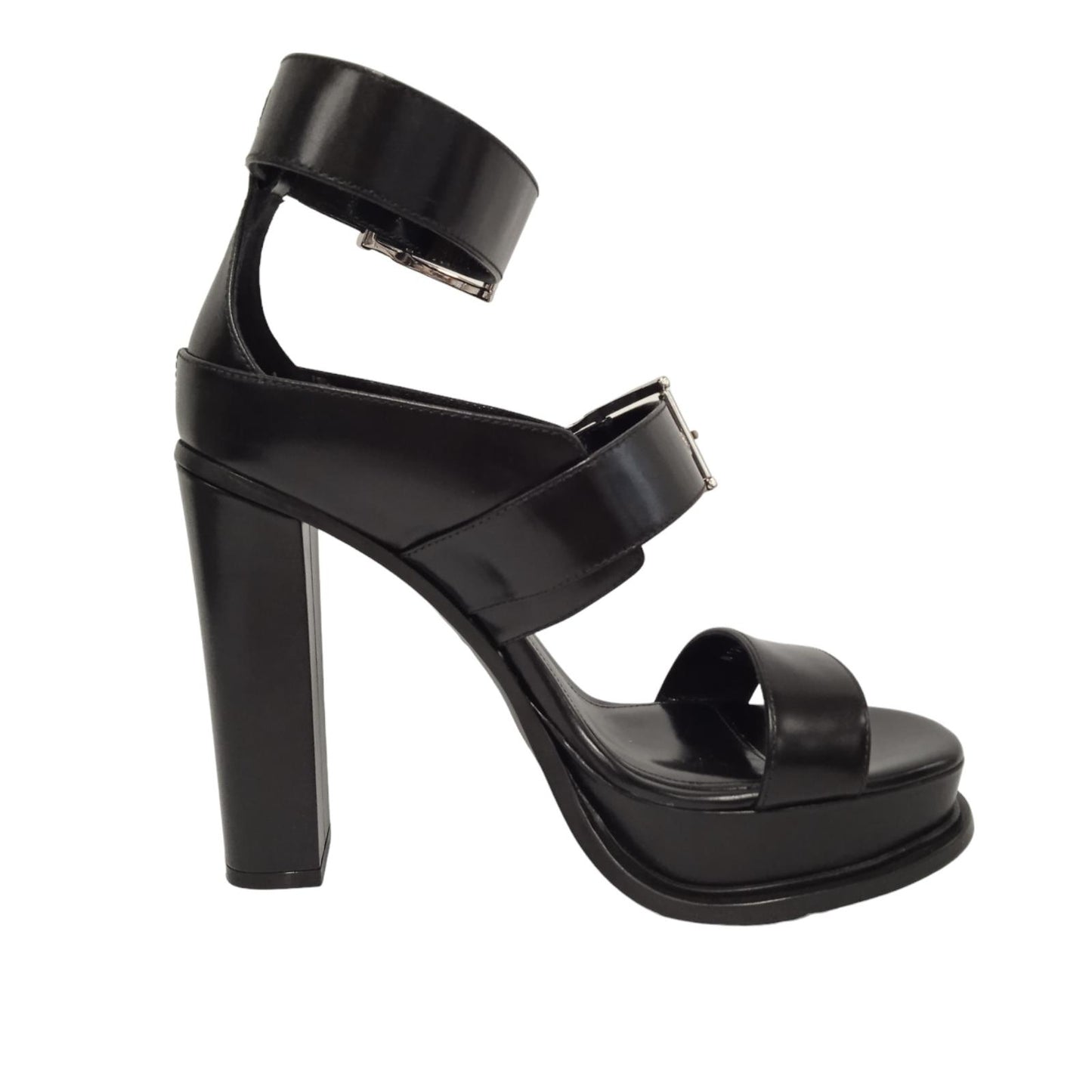 ALEXANDER MCQUEEN Ladies Black Leather Buckle Sandals EU40 UK7 RRP990 NEW