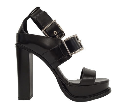 ALEXANDER MCQUEEN Ladies Black Leather Buckle Sandals EU39 UK6 RRP990 NEW