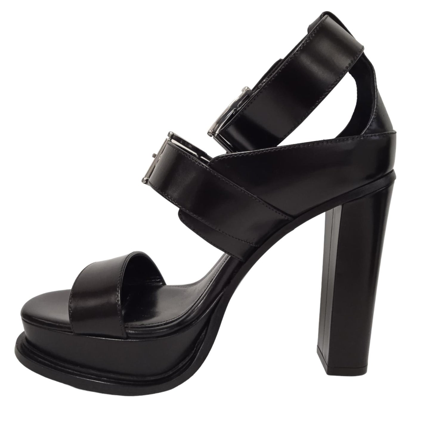 ALEXANDER MCQUEEN Ladies Black Leather Buckle Sandals EU39 UK6 RRP990 NEW