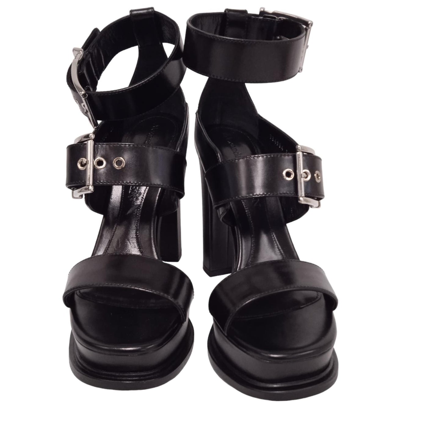 ALEXANDER MCQUEEN Ladies Black Leather Buckle Sandals EU39 UK6 RRP990 NEW