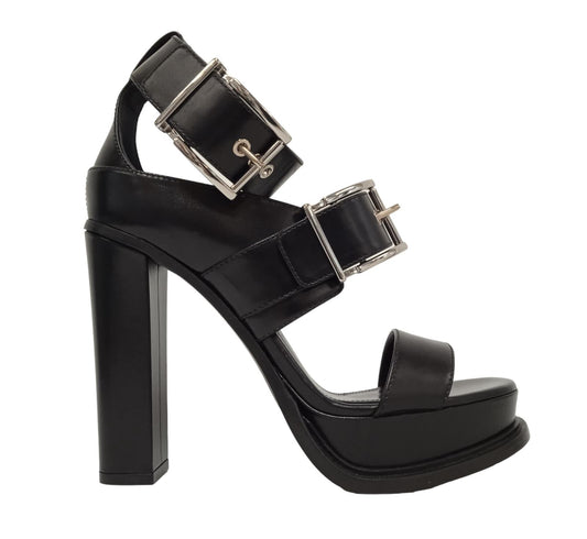 ALEXANDER MCQUEEN Ladies Black Leather Buckle Sandals EU38 UK5 RRP990 NEW